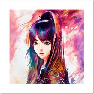 Multi Color Swoosh around Beautiful Young Woman Posters and Art